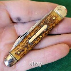 Old Vintage Antique Shapleigh HDW Bone Stag Sleeveboard Whittler Pocket Knife