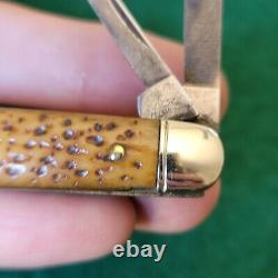 Old Vintage Antique Shapleigh HDW Bone Stag Sleeveboard Whittler Pocket Knife