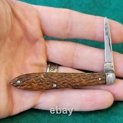 Old Vintage Antique Simmons Keen Kutter Bone Stag Quill Pen Fob Pocket Knife