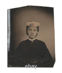 Old Vintage Antique Tintype Photo Beautiful Gorgeous Lovely Young Lady Teen Girl
