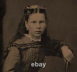 Old Vintage Antique Tintype Photo Beautiful Pretty Young Teen Girl with Hairband