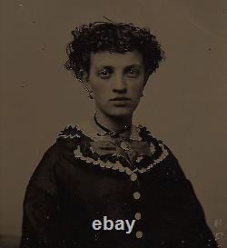 Old Vintage Antique Tintype Photo of Pretty Young Lady Girl Nahant Massachusetts