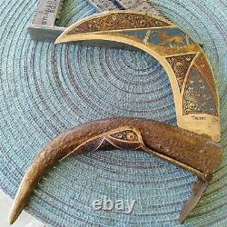 Old Vintage Antique Toledo Spain Big Stag Hawkbill Pruning Etched Pocket Knife