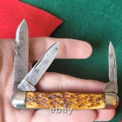 Old Vintage Antique Ulster Knife Co Bone Stag Swell Center Cattle Pocket Knife