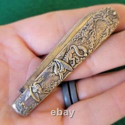 Old Vintage Antique Victorian Gold Silver Dragon Themed Fruit Pocket Knife