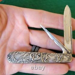 Old Vintage Antique Victorian Gold Silver Dragon Themed Fruit Pocket Knife