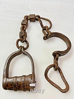 Old Vintage Hand Forged Shackles Horse Leg Iron Chain Animals Shackles Set Of 3