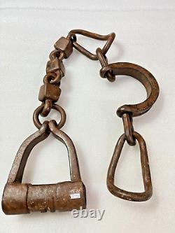 Old Vintage Hand Forged Shackles Horse Leg Iron Chain Animals Shackles Set Of 3