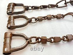 Old Vintage Hand Forged Shackles Horse Leg Iron Chain Animals Shackles Set Of 3