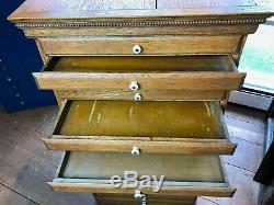 Old Vintage Oak Flat File Letterpress Jewelry Organizer Apothecary Cabinet
