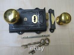 Old Vintage Victorian Rustic Retro Rim Door Lock Latch + Rim Door Knob Set