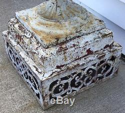 Old Vtg Antique Cast Iron Ornate White Chippy Paint Garden Cemetary Planter Urn