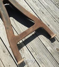 Old Vtg Antique Industrial Iron Table Machine Base Leg Metal Heavy Pair Set Of 2