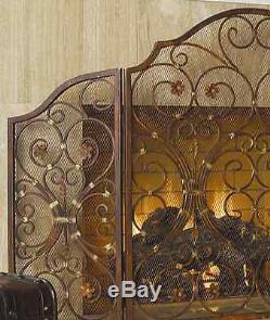 Old World French Tuscan Provincial Scroll Classic Fireplace Fire Screen 53.5W