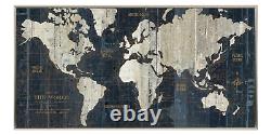 Old World Map Framed Canvas Wall Art Decor Vintage Blue Picture 41.125 X 21.125