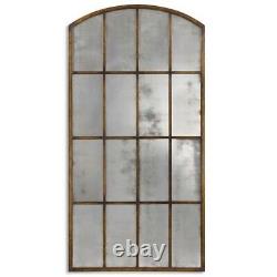 Old World Tuscan Antiqued Window Pane Arch Mirror Leaner Wall Floor XL 82