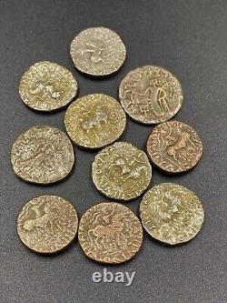 Old ancient Antique Indo Greco Bronze silver plated bronze coins