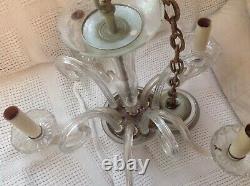 Old antique crystal glass chandelier ceiling fixture light lamp vintage art deco