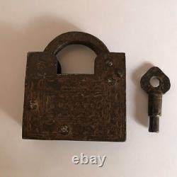 Old antique vintage retro iron trick or puzzle padlock lock key collectible