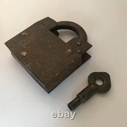 Old antique vintage retro iron trick or puzzle padlock lock key collectible