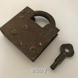 Old antique vintage retro iron trick or puzzle padlock lock key collectible