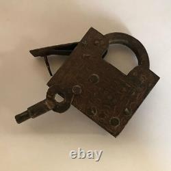 Old antique vintage retro iron trick or puzzle padlock lock key collectible