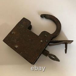 Old antique vintage retro iron trick or puzzle padlock lock key collectible