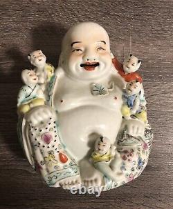 Old or Antique Chinese Famille Rose Porcelain Happy Buddha Children Marked