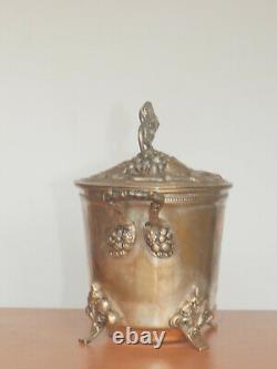 Old vintage antique Art Nouveau styled covered Bucket pot embossed lid of grapes