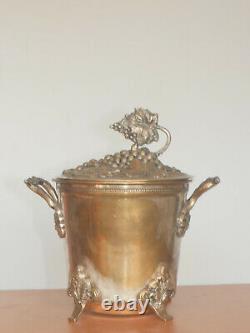 Old vintage antique Art Nouveau styled covered Bucket pot embossed lid of grapes