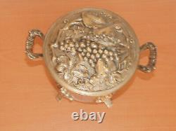 Old vintage antique Art Nouveau styled covered Bucket pot embossed lid of grapes