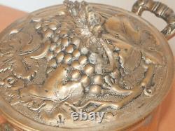 Old vintage antique Art Nouveau styled covered Bucket pot embossed lid of grapes