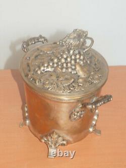 Old vintage antique Art Nouveau styled covered Bucket pot embossed lid of grapes