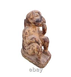 Original 1800s Old Antique Vintage Wood Hand Craved Wooden Monkey Figure Statue