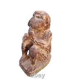 Original 1800s Old Antique Vintage Wood Hand Craved Wooden Monkey Figure Statue