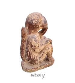 Original 1800s Old Antique Vintage Wood Hand Craved Wooden Monkey Figure Statue