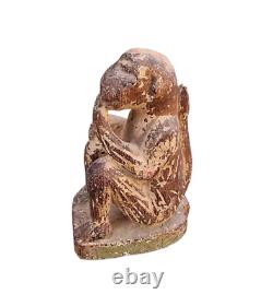 Original 1800s Old Antique Vintage Wood Hand Craved Wooden Monkey Figure Statue