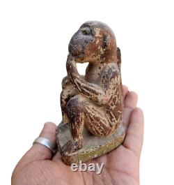 Original 1800s Old Antique Vintage Wood Hand Craved Wooden Monkey Figure Statue