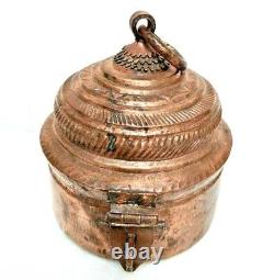 Original 1880's Vintage Old Antique Copper Fine Hand Craved Rare Chapati Box