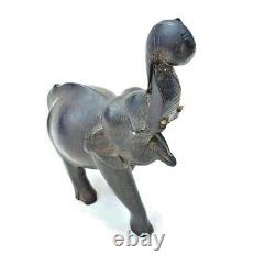 Original 1900's Old Antique Vintage Rose Wood Hand Craved Wooden Elephant Statue