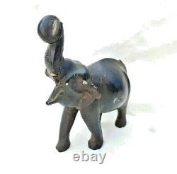 Original 1900's Old Antique Vintage Rose Wood Hand Craved Wooden Elephant Statue