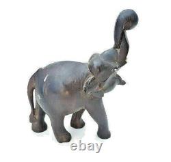 Original 1900's Old Antique Vintage Rose Wood Hand Craved Wooden Elephant Statue