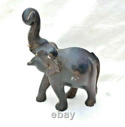 Original 1900's Old Antique Vintage Rose Wood Hand Craved Wooden Elephant Statue
