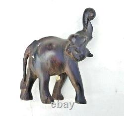 Original 1900's Old Antique Vintage Rose Wood Hand Craved Wooden Elephant Statue