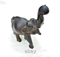 Original 1900's Old Antique Vintage Rose Wood Hand Craved Wooden Elephant Statue