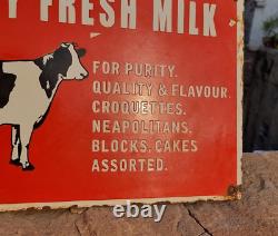 Original 1930's Old Antique Vintage Dairy Fresh Milk Porcelain Enamel Sign Board