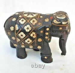 Original Old Antique Vintage Rosewood Hand Made Bone Fitted Elephant Statue