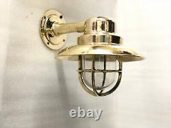 Original Swan Wall Antique Old Brass Vintage Ship Light with Shade Set of 2