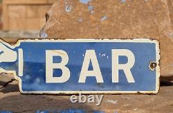 Original Vintage Old Antique Rare Bar Hand Direction Porcelain Enamel Sign Board