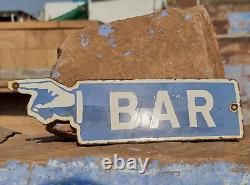 Original Vintage Old Antique Rare Bar Hand Direction Porcelain Enamel Sign Board